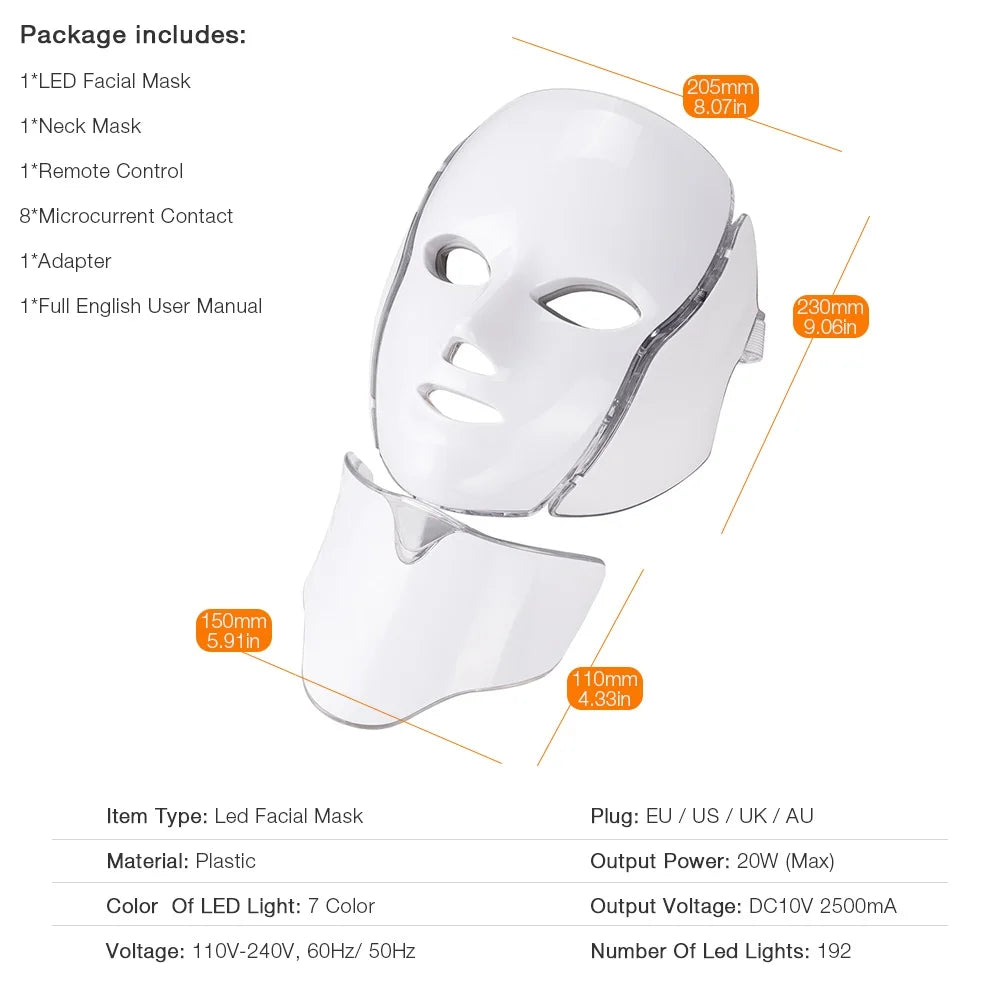 AuraGlow™ 7-Color LED Facial & Neck Therapy Mask